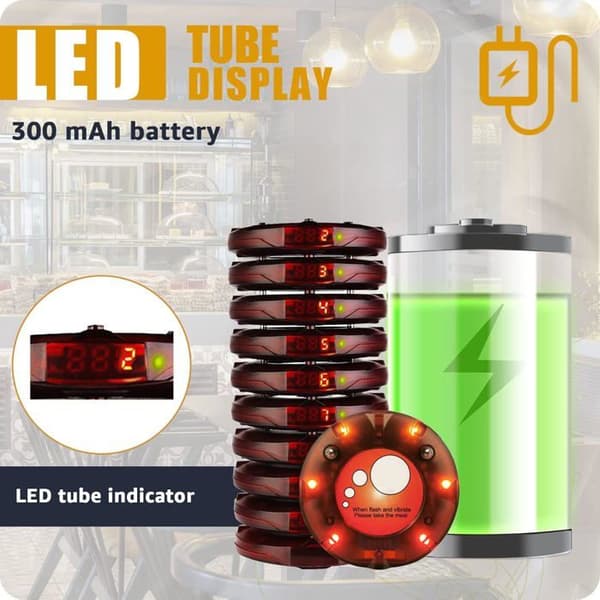 Retecess TD158 Restaurang Personsökare Mini Trådlöst samtalssystem Nixie Tube Touch Screen Laddning Ljus 10 Personsökare uppgraderad