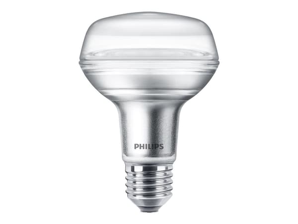 Philips - LED-spotlight - form: R80 - E27 - 8 W (motsvarande 100 W) - klass F - varmt vitt ljus - 2700 K