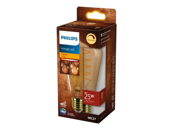 Philips Hehkulamppu (himmennettävä), 4 W, 25 W, E27, 250 lm, 15000 h, Flame