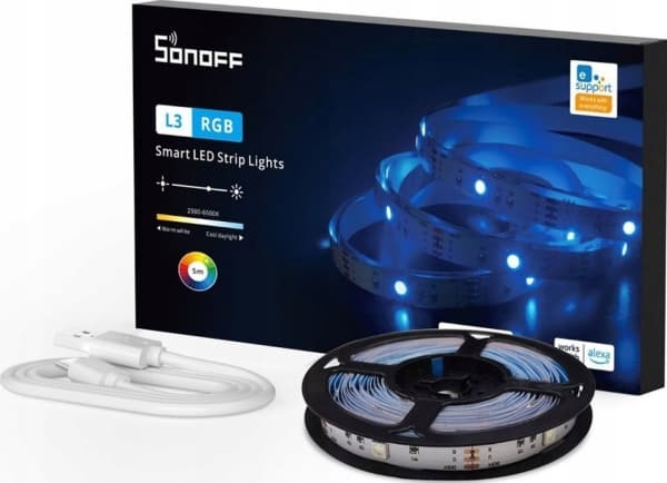 Sonoff L3-5M, Universaali nauhavalo, Sisä- ja ulkotila, Tunnelma, Suuntaus, Teippi, Valkoinen, Polykarbonaatti (PC)