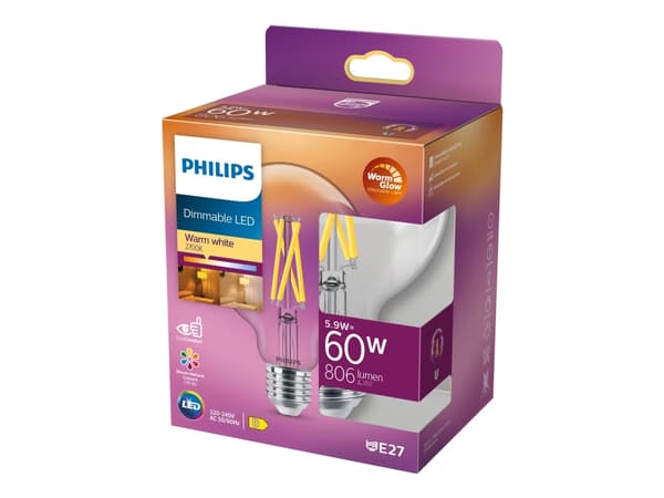 Philips Hehkulamppu (himmennettävä), 5,9 W, 60 W, E27, 806 lm, 15000 h, Lämmin hehku