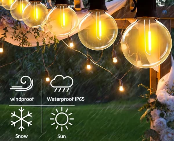 G40 Solar String Lights Patio Light Solar og USB Powered Vandtæt Globe Pendel Lights med brudsikker 7 M