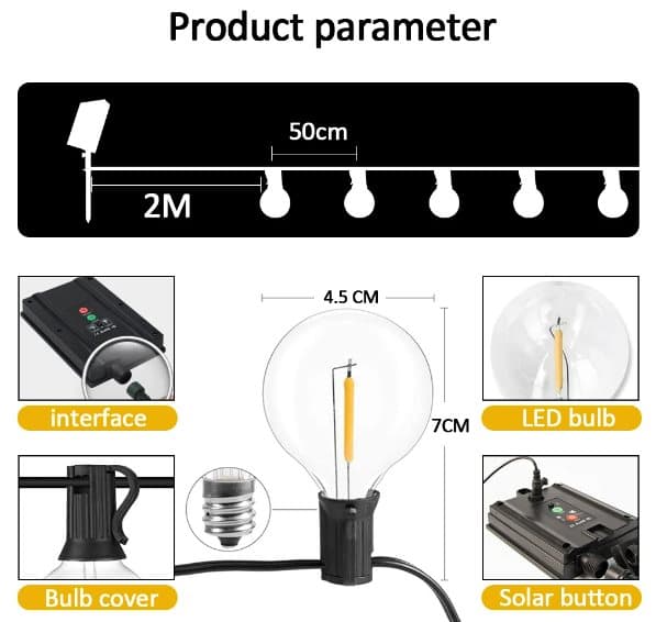 G40 Solar String Lights Patio Light Solar og USB Powered Vandtæt Globe Pendel Lights med brudsikker
