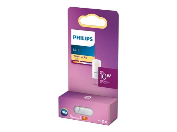 Philips - LED-glödlampa - form: kapsyl - G4 - 1 W (motsvarande 10 W) - klass F - varmt vitt ljus - 2700 K