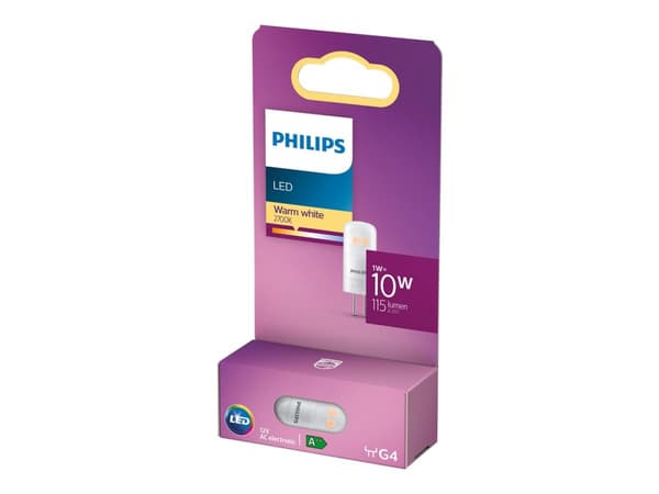 Philips - LED-glödlampa - form: kapsyl - G4 - 1 W (motsvarande 10 W) - klass F - varmt vitt ljus - 2700 K