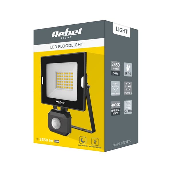 30W LED-spotlight med rörelse- och skymningssensor, 4000K, 230V