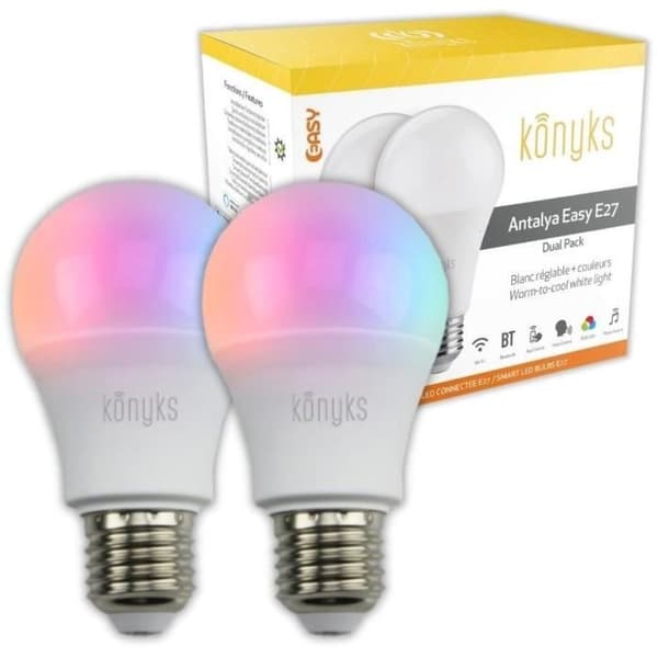LED-lampor - KONYKS - Antalya Easy E27 Dual Pack - Wifi + Bt - 11 W - Färger + Vit - Alexa / Google Home kompatibel