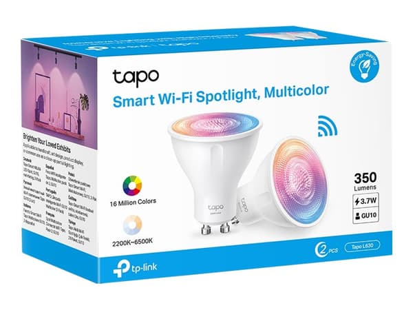 Tapo L630 - LED-pære for søkelys - GU10 - 3.7 W (ekvivalent 50 W) - klasse E - 16 millioner farger / avstembar hvitt - 2200-6500 K (en pakke 2)