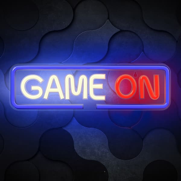 LED Neon Lysskilt "Game On" med Dimmer og USB-strømforsyning