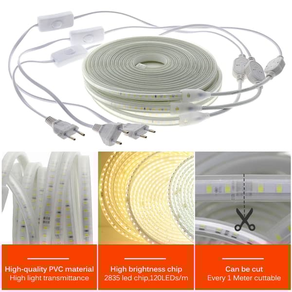 LED-nauha, 120 LEDiä, vedenpitävä, Valkoinen valo, 8M