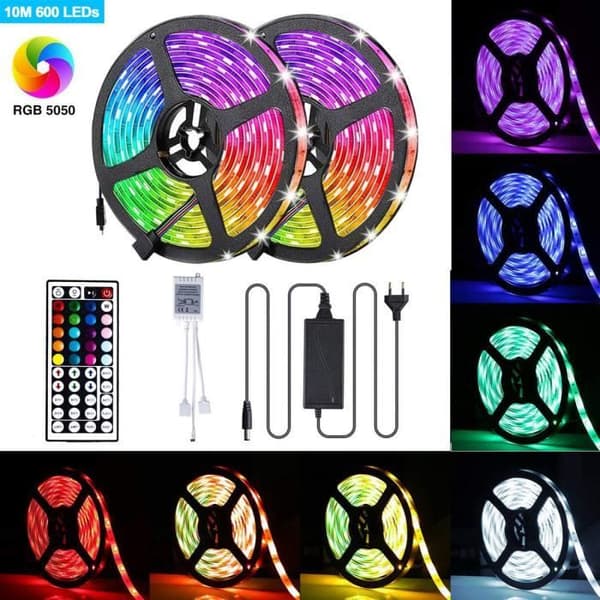 10m LED Strip 5050 RGB 600 lysdioder IP65 Vattentät - Med 44 Key IR-fjärrkontroll och 12V 5A strömförsörjning
