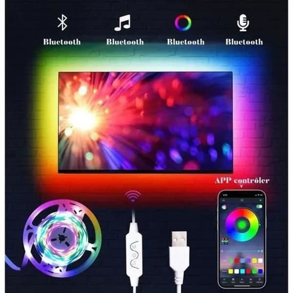 2m TV LED Strip, Bluetooth APP Music Sync 5V USB Powered TV Bakgrund LED Strip, för HDTV Monitor PC Screen