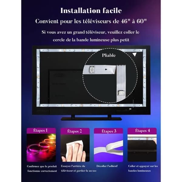 Ruban LED TV 4m - 5050 RGB - Bluetooth 2.4G-applikation - USB-matad TV - För HDTV-datorskärm