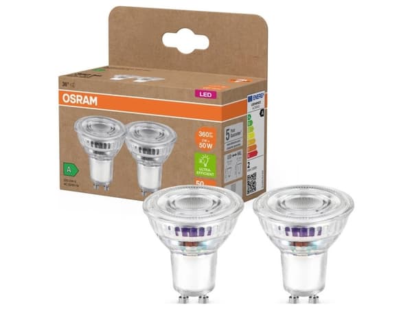 OSRAM 4099854245299 LED-reflektorpære-lamp EEK A (A - G) GU10 Reflektor 2 W = 50 W Varmhvid (Ø x H) 50 mm x 50 mm 2 stk
