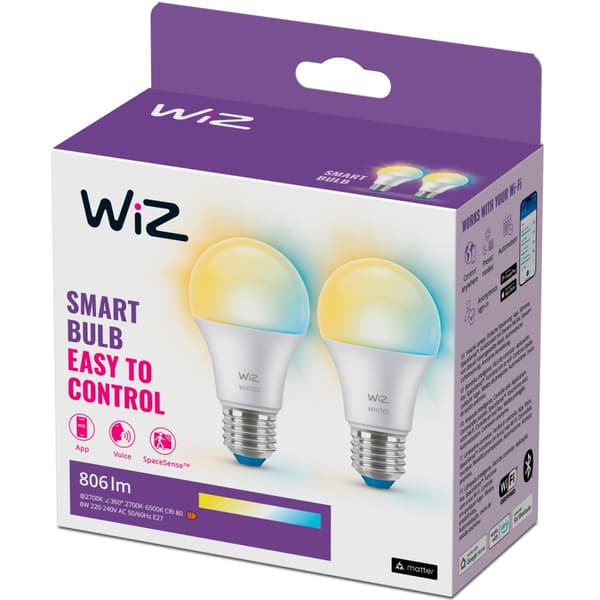 WiFi Smart LED E27 60W 806lm Varm-kølig hvid 2-pak