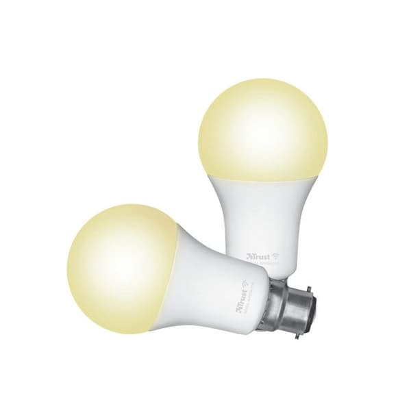 Trust B22 Smart LED-lampa kompatibel med Alexa och Google Home, ingen hubb, 2,4 GHz WiFi dimbart vitt ljus – paket med 2