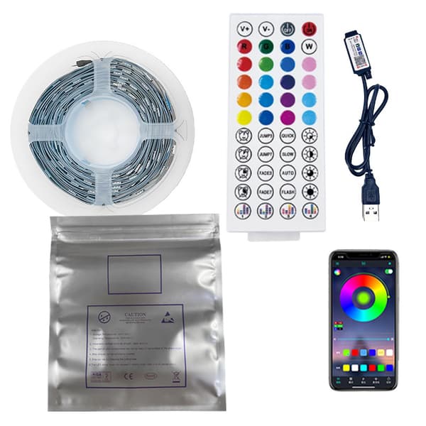 INF 44-tast RGB LED-lysstrimler med fjernbetjening, Bluetooth-app og musiksynkronisering