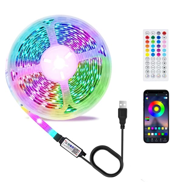 INF 44-tast RGB LED-lysstrimler med fjernbetjening, Bluetooth-app og musiksynkronisering