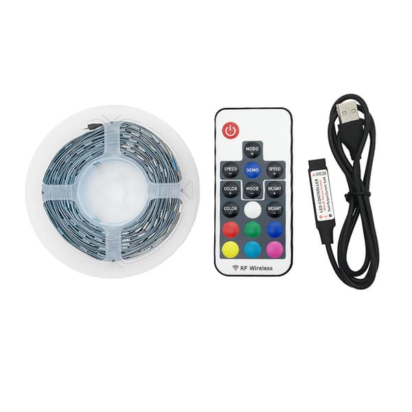 INF 17-tasters tråløs controller + LED-lysstribe, 5V, 60 LED'er/m, hvid, ikke-vandtæt