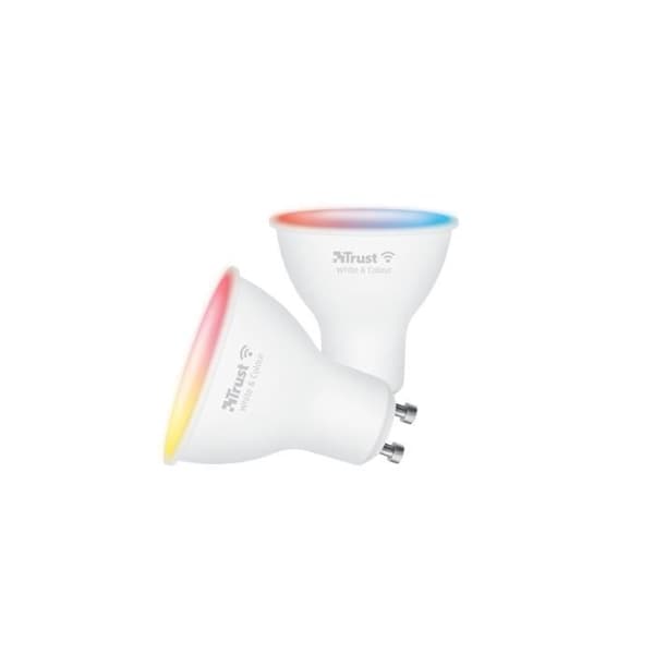 Trust GU10 Connected LED-lampa kompatibel med Alexa och Google Home utan Hub, WiFi 2,4GHz Spotlight Vit och Färg – paket med 2