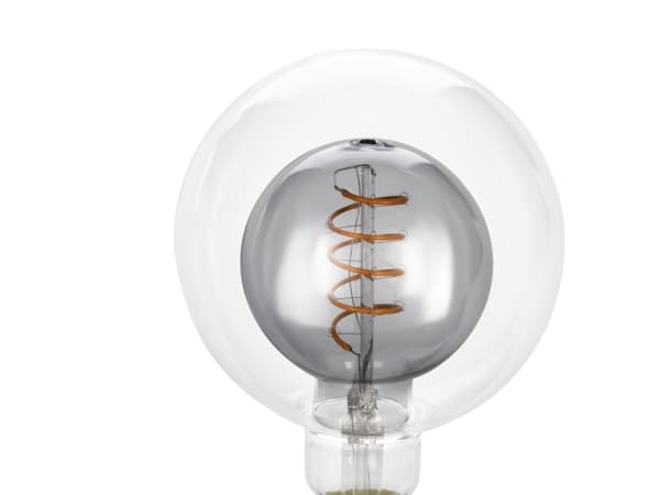 EGLO E27 LED G125 klar och rökfärgad dekorativ glödlampa med dubbla glober, spiralformad och varmvitt ljus