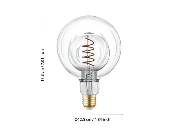 EGLO E27 LED G125 klar och rökfärgad dekorativ glödlampa med dubbla glober, spiralformad och varmvitt ljus