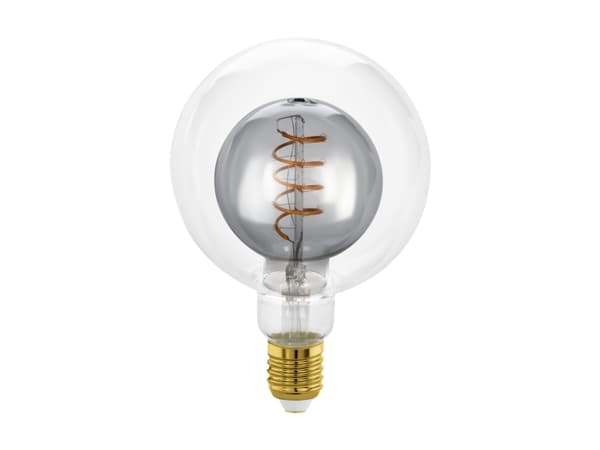 EGLO E27 LED G125 klar och rökfärgad dekorativ glödlampa med dubbla glober, spiralformad och varmvitt ljus