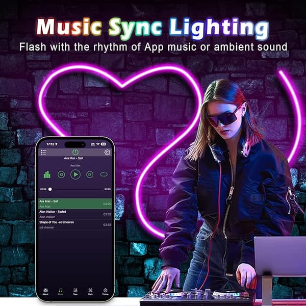 Neon ljusremsa/RGB list, app styrning, färg musiksynkronisering, IP67 - 2m
