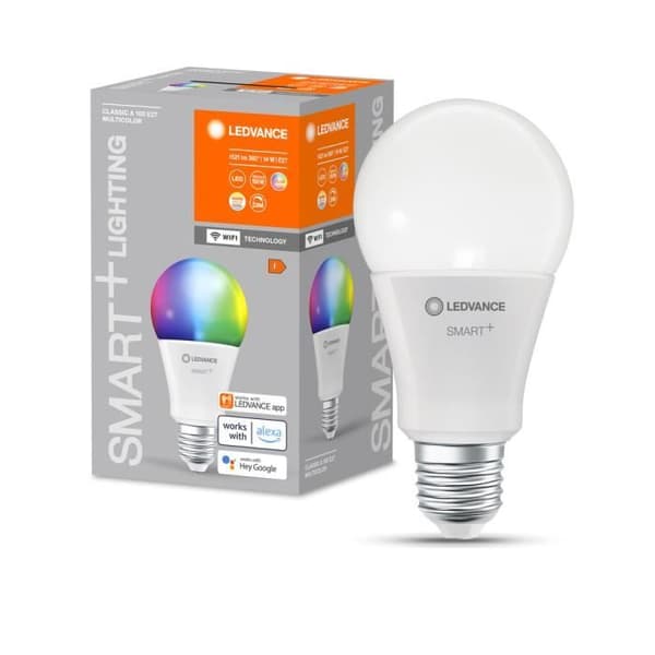 LEDVANCE SMART+ WIFI LED-lampa, frostat utseende, 14W, 1521lm, klassisk glödlampsform med E27-sockel, färgljus och vitt ljus, app guld