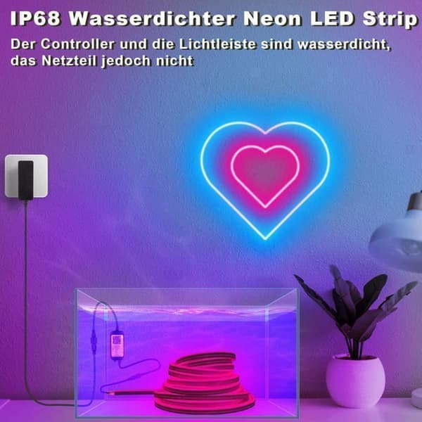 Neon LED Strip 3m, CALDION LED Strip med WiFi APP-kontroll, kompatibel med Alexa, för sovrum, vardagsrum, badrum, dekoration