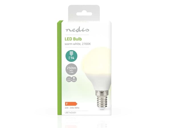 Nedis LBE14G451, 2,8 W, 26 W, E14, 250 lm, 15000 h, Lämmin valkoinen