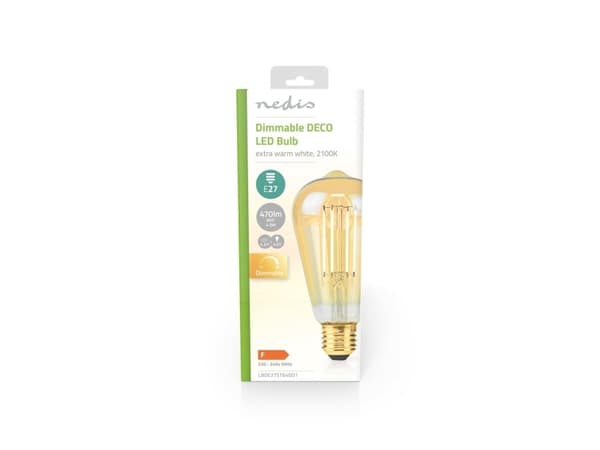 Nedis LBDE27ST64GD1, 4,9 W, 42 W, E27, 470 lm, 15000 timer, Ekstra varmt lys, Varm hvit
