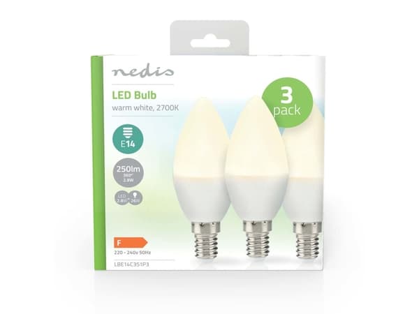 Nedis LBE14C351P3, 2,8 W, 26 W, E14, 250 lm, 15000 t, varm hvit