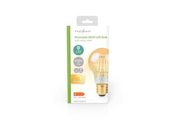 Nedis LBDE27A60GD, 4,9 W, 42 W, E27, 470 lm, 15000 timer, Ekstra varmt lys, Varm hvit