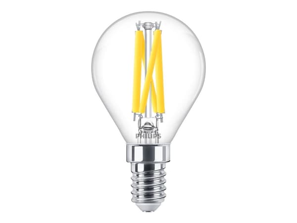 Philips - LED-glödlampa med filament - form: P45 - klar finish - E14 - 5.9 W (motsvarande 60 W) - klass D - varmt vitt ljus - 2200-2700 K