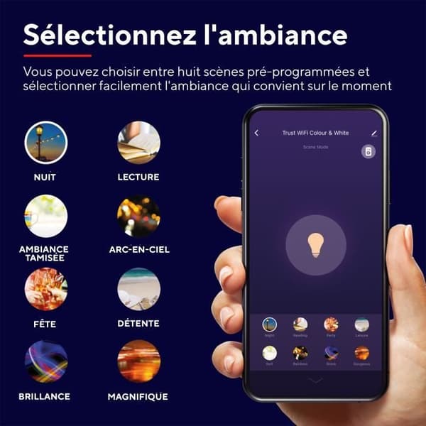 Trust E14 Connected LED-lampa kompatibel med Alexa och Google Home, utan hubb, 2,4 GHz WiFi vit och färg – set med 2