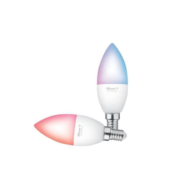 Trust E14 Connected LED-lampa kompatibel med Alexa och Google Home, utan hubb, 2,4 GHz WiFi vit och färg – set med 2