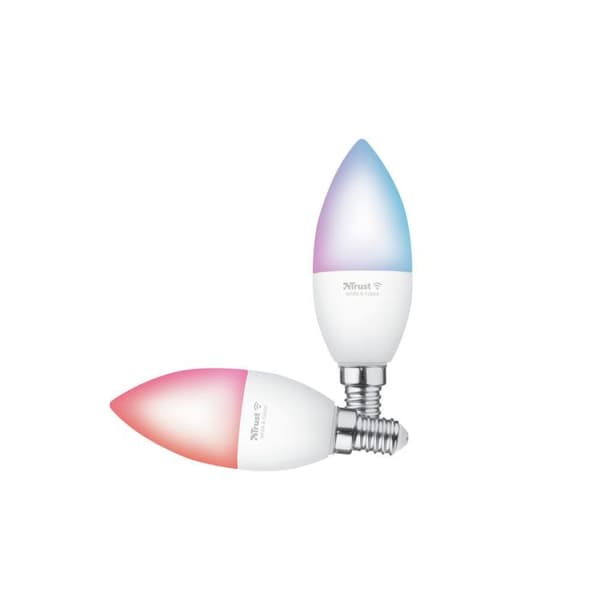 Trust E14 Connected LED-lampa kompatibel med Alexa och Google Home, utan hubb, 2,4 GHz WiFi vit och färg – set med 2
