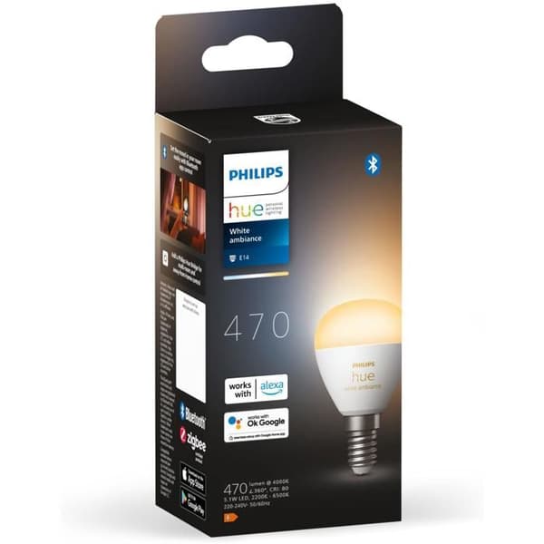 Philips Hue White ambience, sfäriskt ansluten LED-lampa Bluetooth-kompatibel, E14