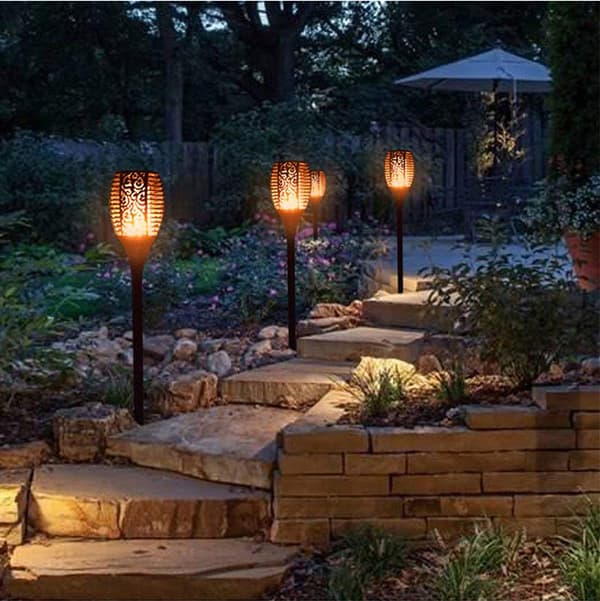 INF Solar Flame lys utendørs, 12 LED flimrende lys (2 pakke) Sort0