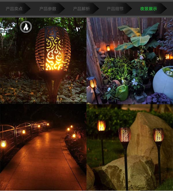 INF Solar Flame lys utendørs, 12 LED flimrende lys (2 pakke) Sort0