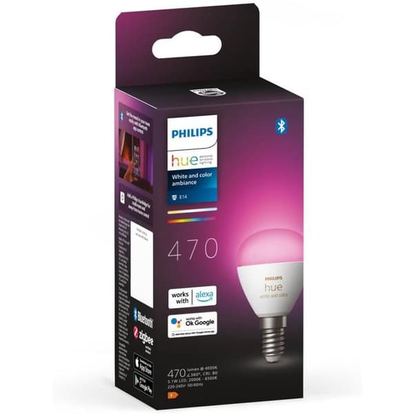 Philips Hue Vit och färgatmosfär, sfäriskt ansluten LED-lampa Bluetooth-kompatibel, E14