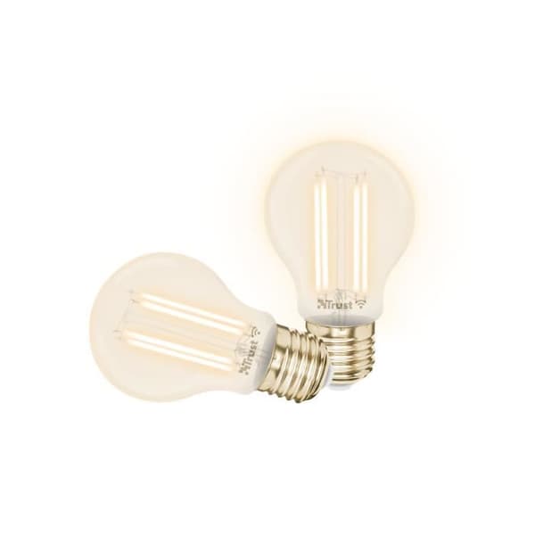 Trust E27 Vintage Connected LED-lampa kompatibel med Alexa och Google Home, ingen Hub, 2,4 GHz WiFi Dimbar vit – Set med 2