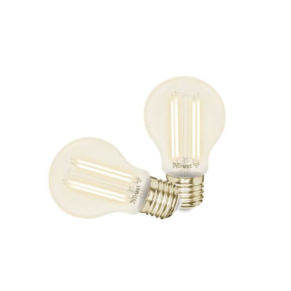 Trust E27 Vintage Connected LED-lampa kompatibel med Alexa och Google Home, ingen Hub, 2,4 GHz WiFi Dimbar vit – Set med 2