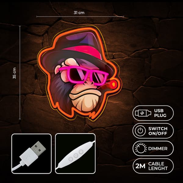 LED-neonvalo himmentimellä - monivärinen Gangsta Monkey -apina