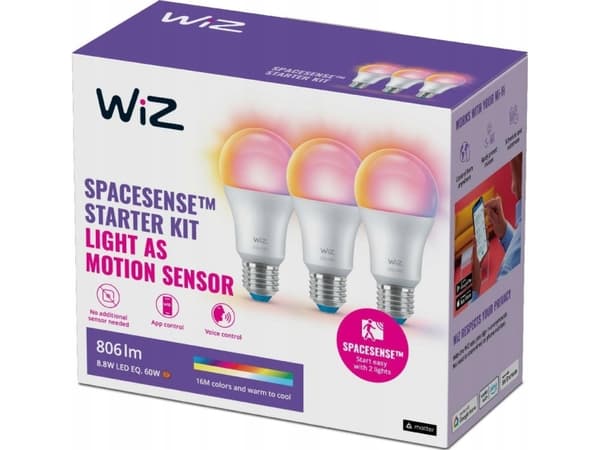 WiZ Colors - LED-glödlampa - form: A60 - E27 - 8.5 W (motsvarande 60 W) - klass F - RGB/varmt till kallt vitt ljus - 2200-6500 K (paket om 3)