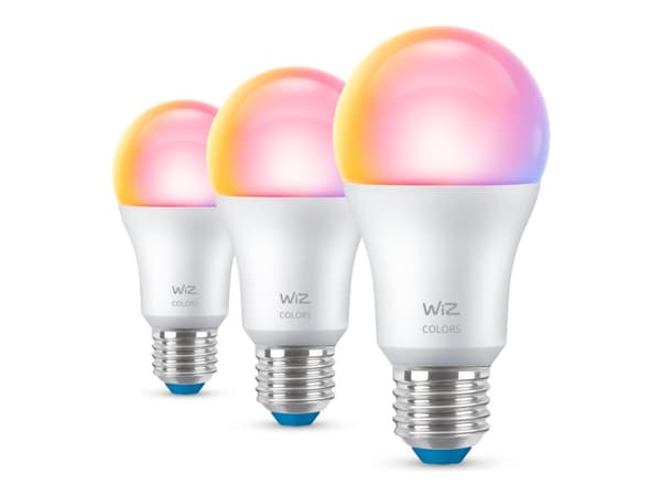 WiZ Colors - LED-glödlampa - form: A60 - E27 - 8.5 W (motsvarande 60 W) - klass F - RGB/varmt till kallt vitt ljus - 2200-6500 K (paket om 3)