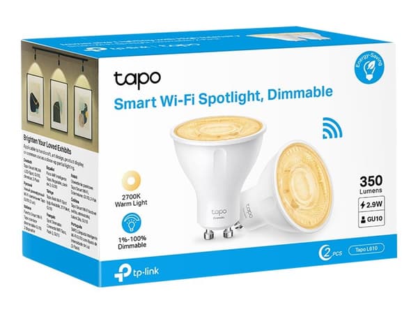 Tapo L610 - LED-spotlight - GU10 - 2.9 W (motsvarande 50 W) - klass D - varmt vitt ljus - 2700 K (paket om 2)