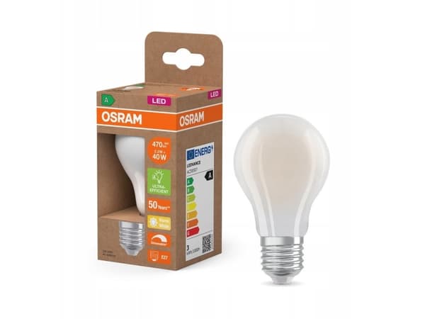 OSRAM LED standard matt 470lm 2,2W/827 (40W) E27 energiklass A dimbar