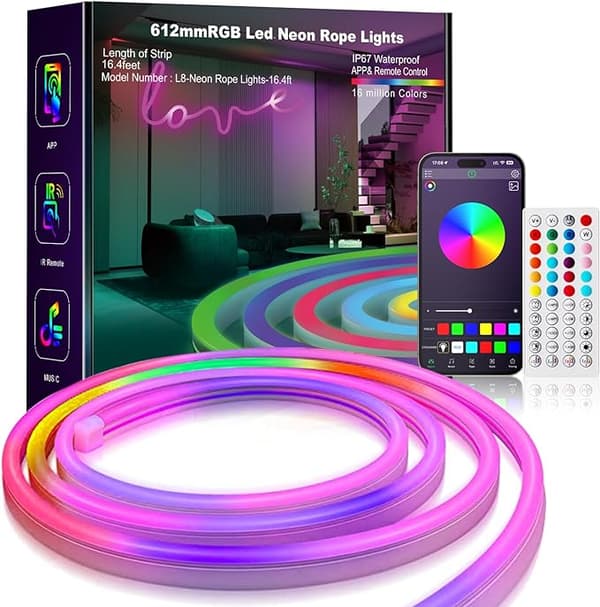 Neon ljusremsa/RGB list, app styrning, färg musiksynkronisering, IP67 - 5M
